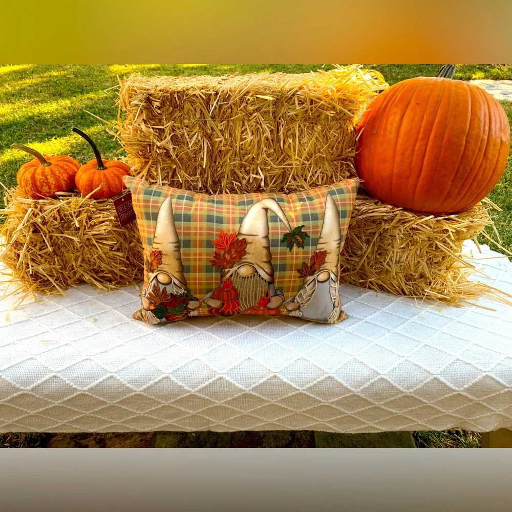 Fall Decor Pillow Plaid Gnomes Ready for Fall Thanksgiving Beautiful Design- NWT